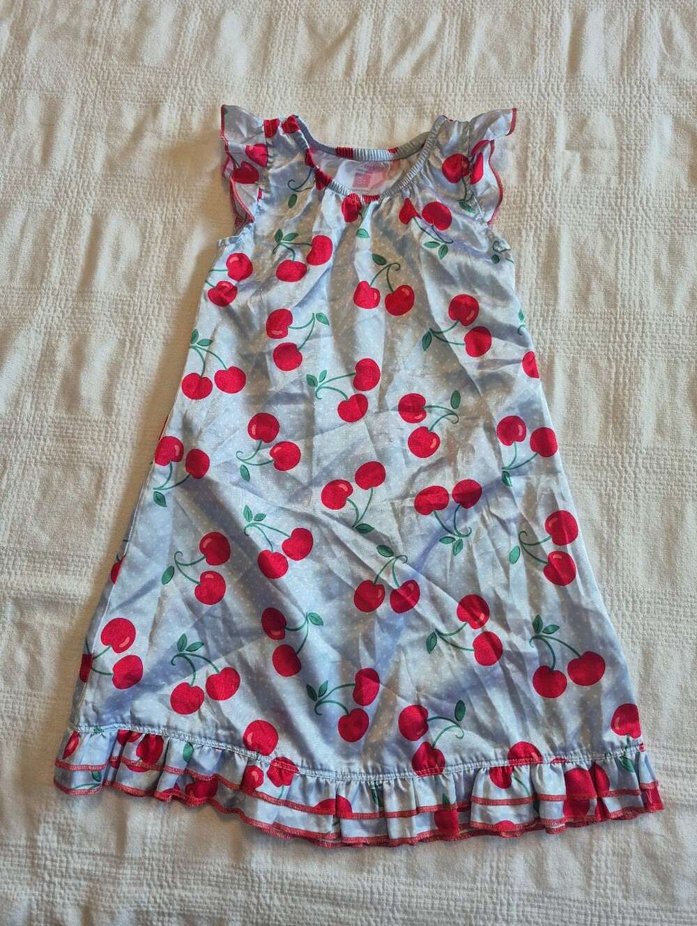 Carter's girl's size 3T nightgown light blue with cherry print VGUC